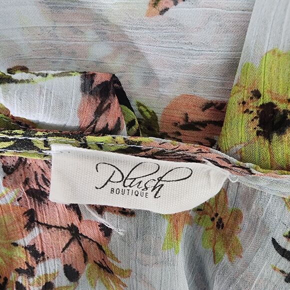 Plush Boutique Cover up Dress Small Floral Front Button Closure Open Front Sheer - Picture 8 of 10